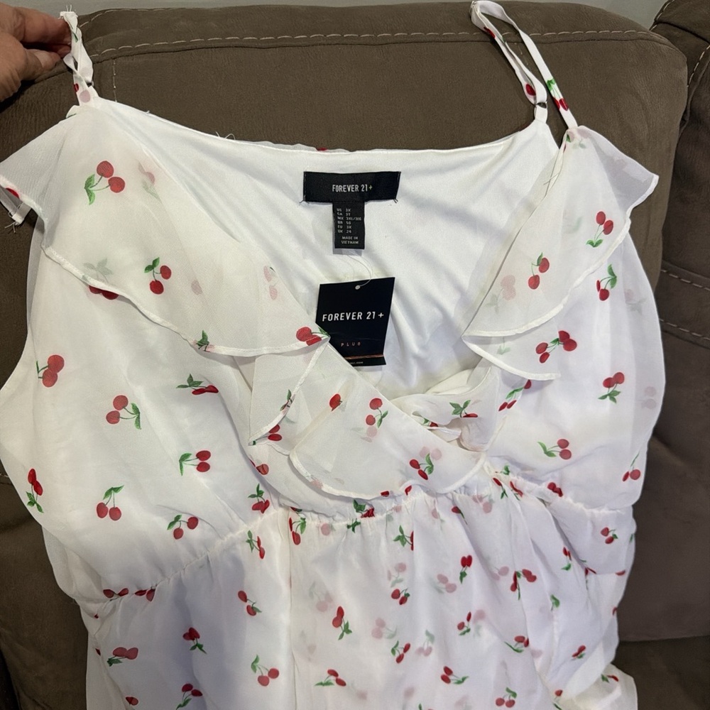 Forever 21 White Ruffle Cherry Print Dress - Picture 2 of 8